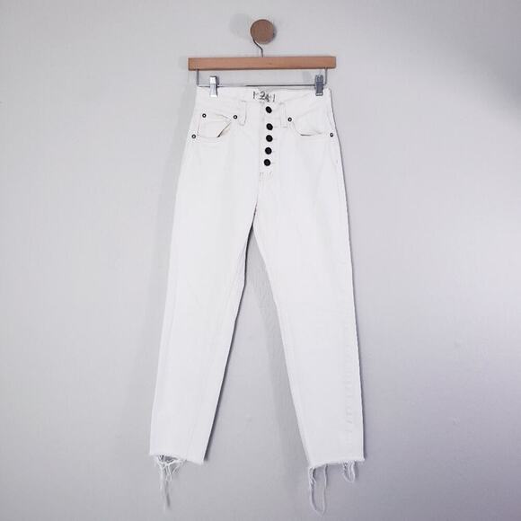 NEW Free People White Blossom Rigid High Waisted Frayed Hem Ankle Jean - Picture 1 of 12